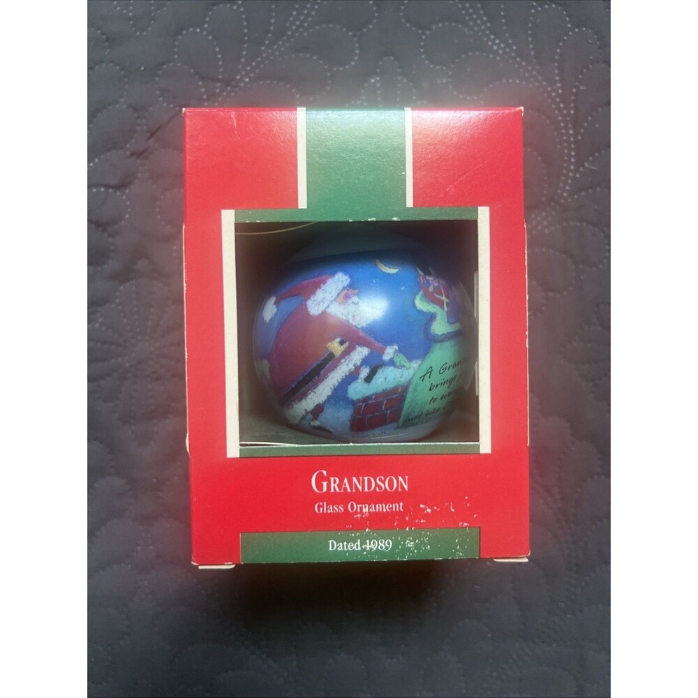 Vintage 1989 Hallmark Keepsake Ornament Grandson Glass Ball Holiday Decor Accent - Picture 1 of 6